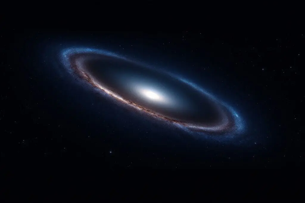 A high resolution realistic image of the Andromeda Galaxy appearing with a distinct blue tint visually answering when does blueshift happen as it approaches