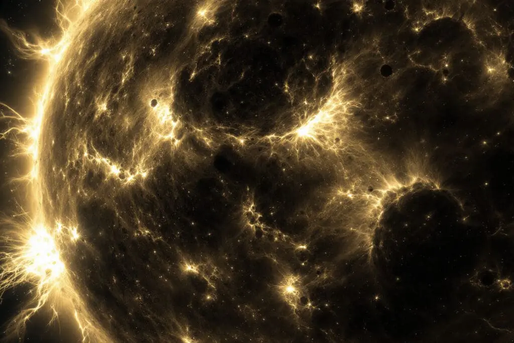 A mesmerizing photorealistic image of a stars turbulent surface with boiling plasma and erupting flares illustrating how astrophysics explains stars powerful processes