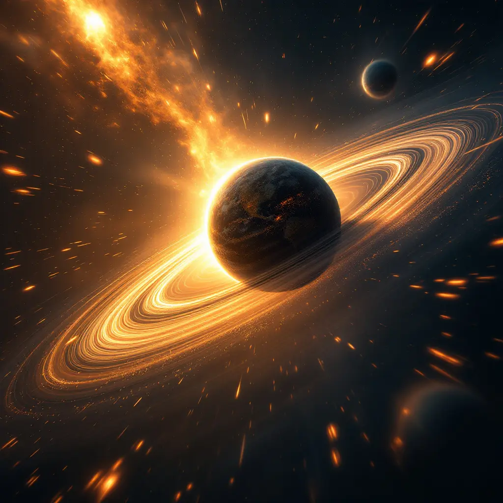 A powerful realistic image of a planet moving rapidly within the gravitational well of the Sun visually explaining why dont planets fall into the sun