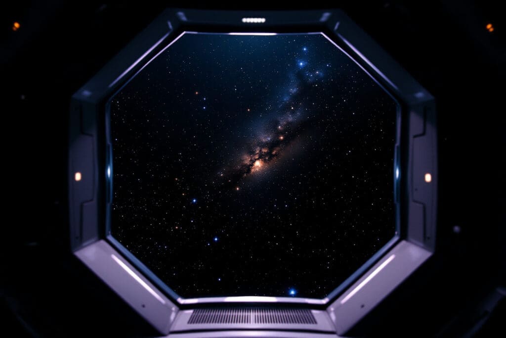 An immersive first-person view demonstrating how far does outer space go showing an infinite boundless tapestry of countless distant galaxies receding into deep blackness